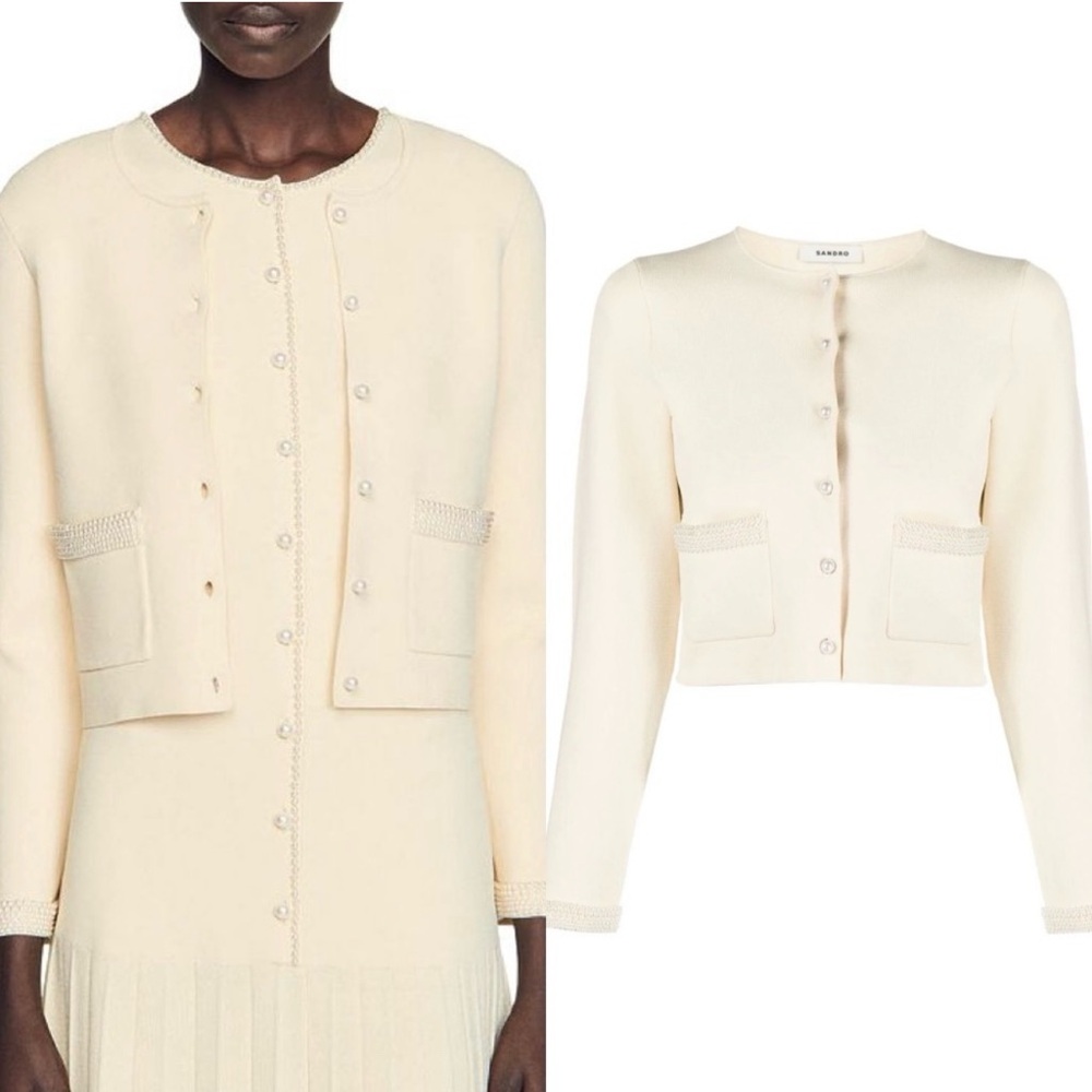 Sandro Cream Cardigan with pearl buttons